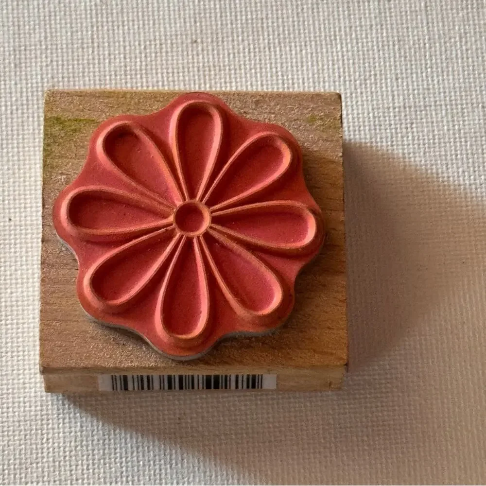 Wooden Stamp with Pink Flower Design
